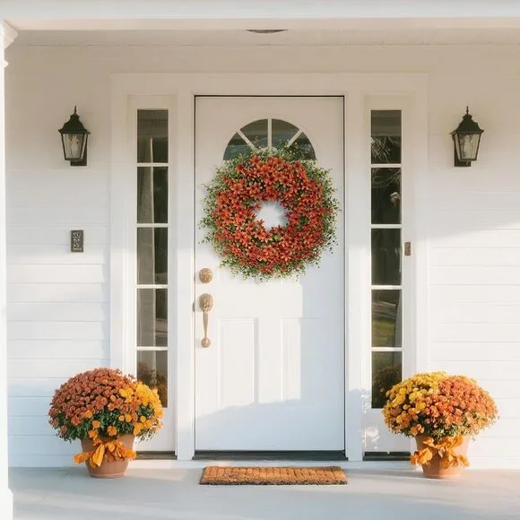 26 Fall Wreath for Front Door, Porch, Window - Large Artificial Eucalyptus Leav